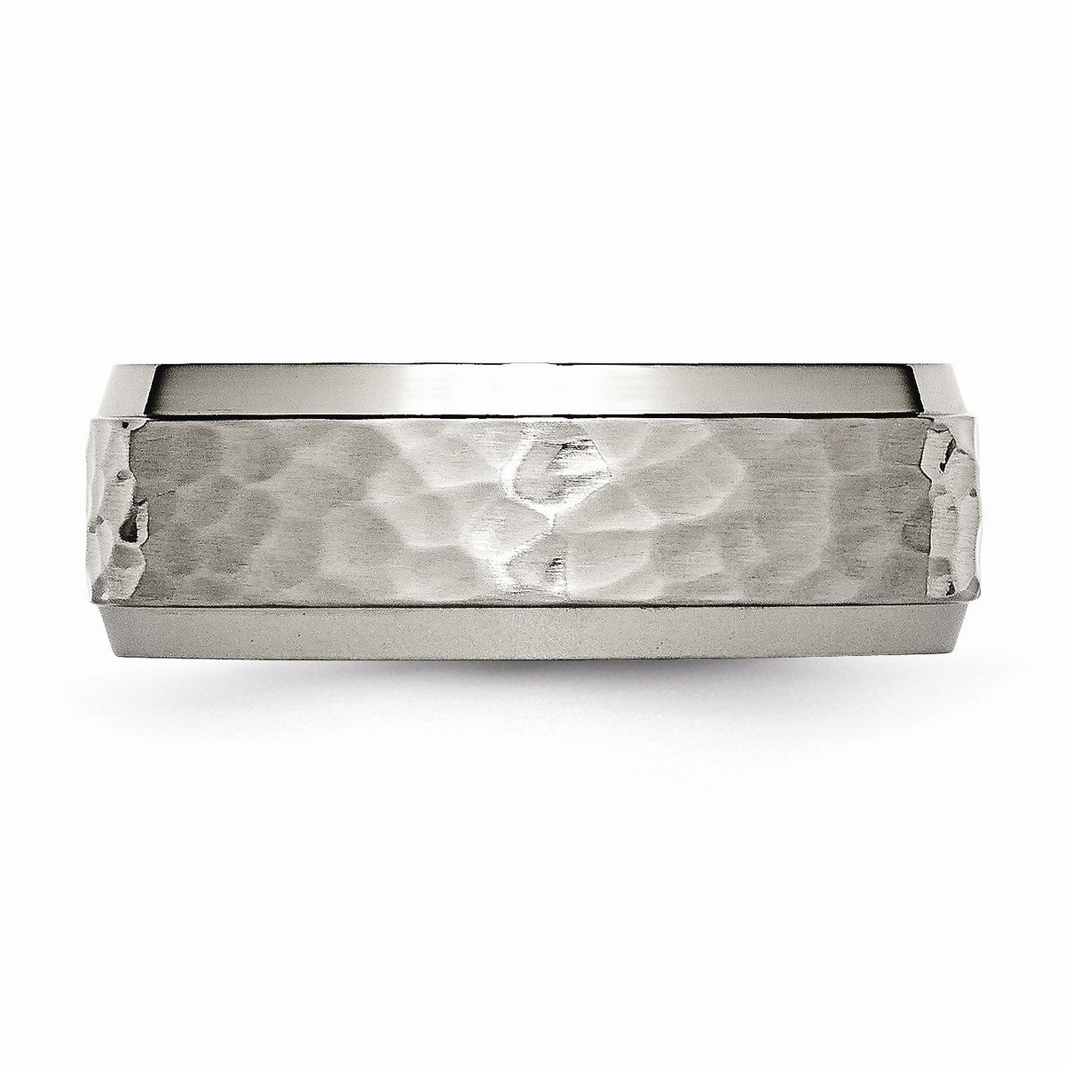 Alternate view of the Titanium 8mm Beveled Edge Hammered Comfort Fit Band Size 7 by The Black Bow Jewelry Co.