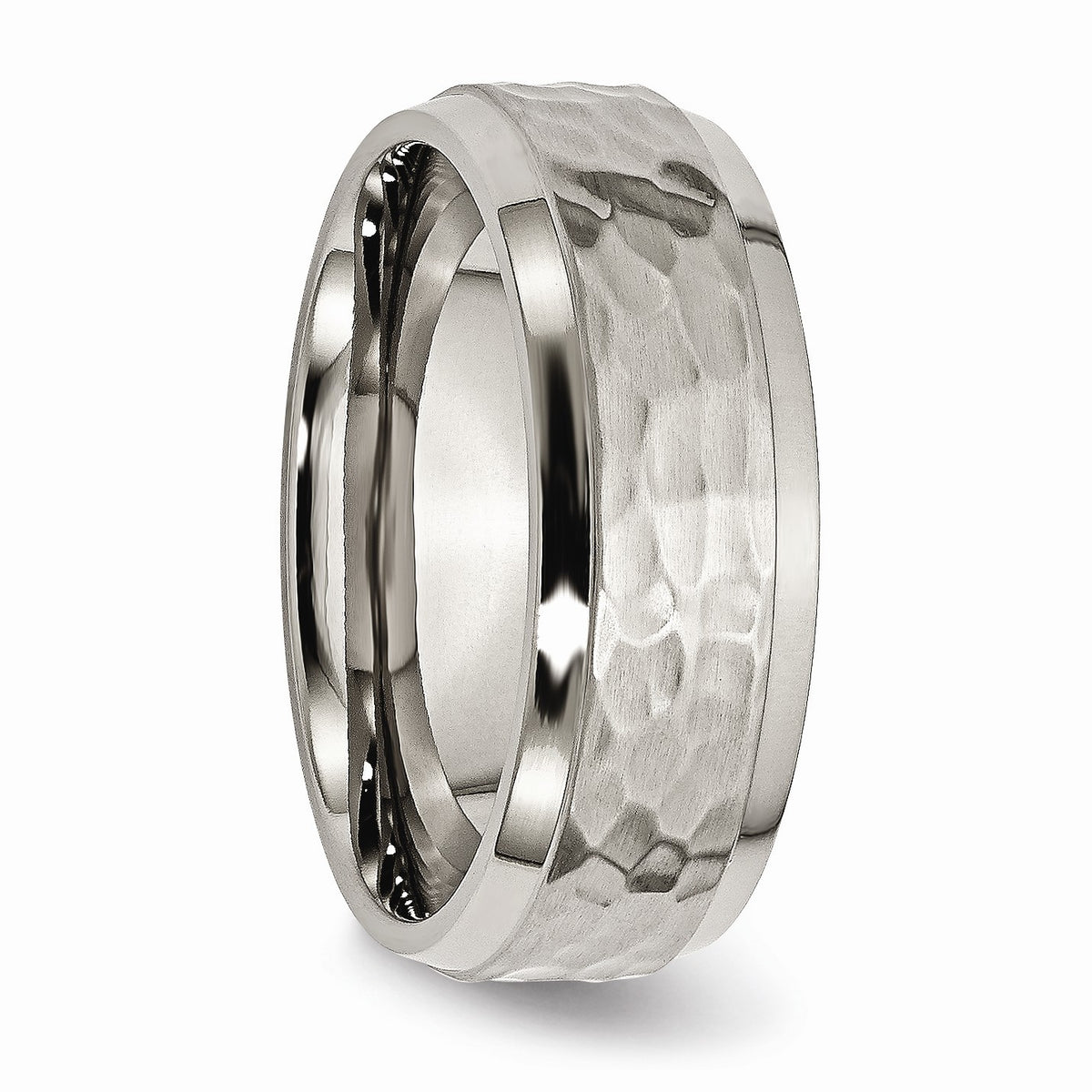 Alternate view of the Titanium 8mm Beveled Edge Hammered Comfort Fit Band Size 7 by The Black Bow Jewelry Co.
