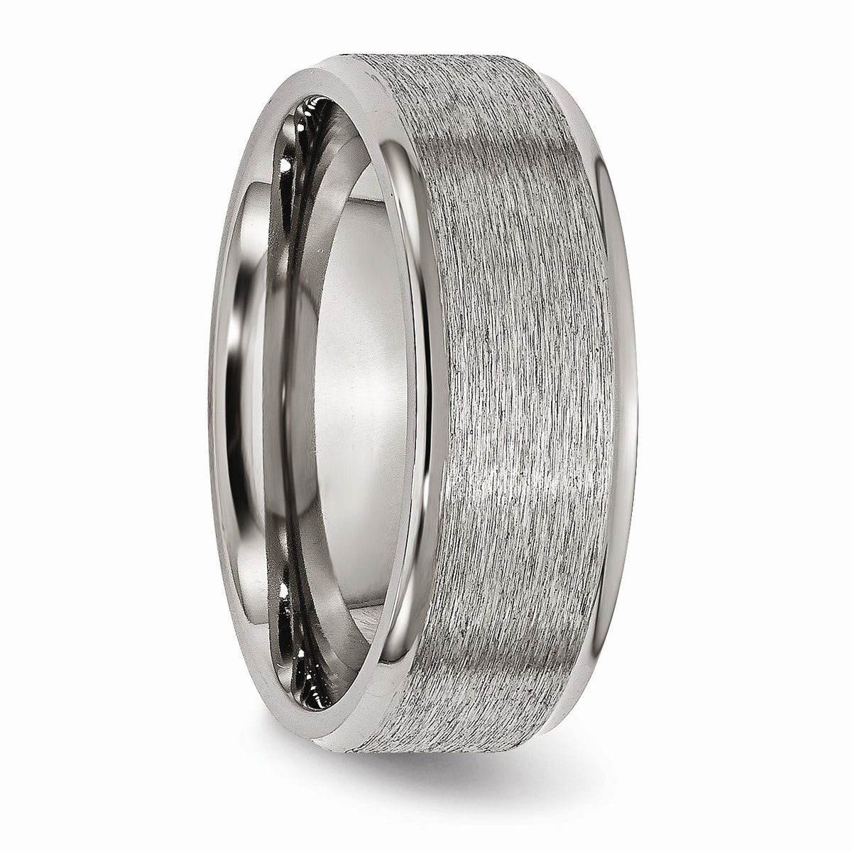 Alternate view of the Titanium Ridged Edge 8mm Brushed Finish Comfort Fit Band by The Black Bow Jewelry Co.