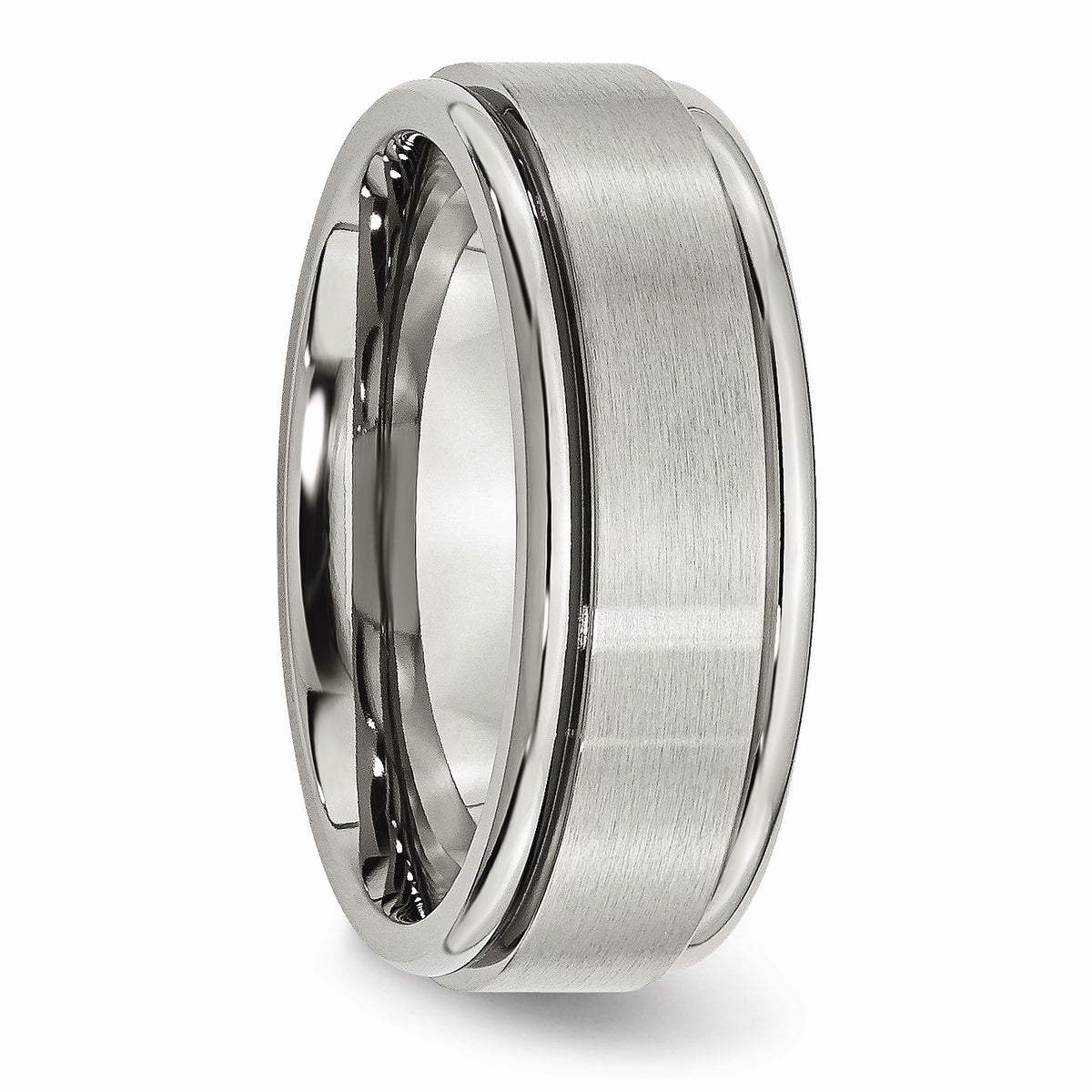 Alternate view of the Titanium Ridged Edge 8mm Dual Finish Band Size 7 by The Black Bow Jewelry Co.