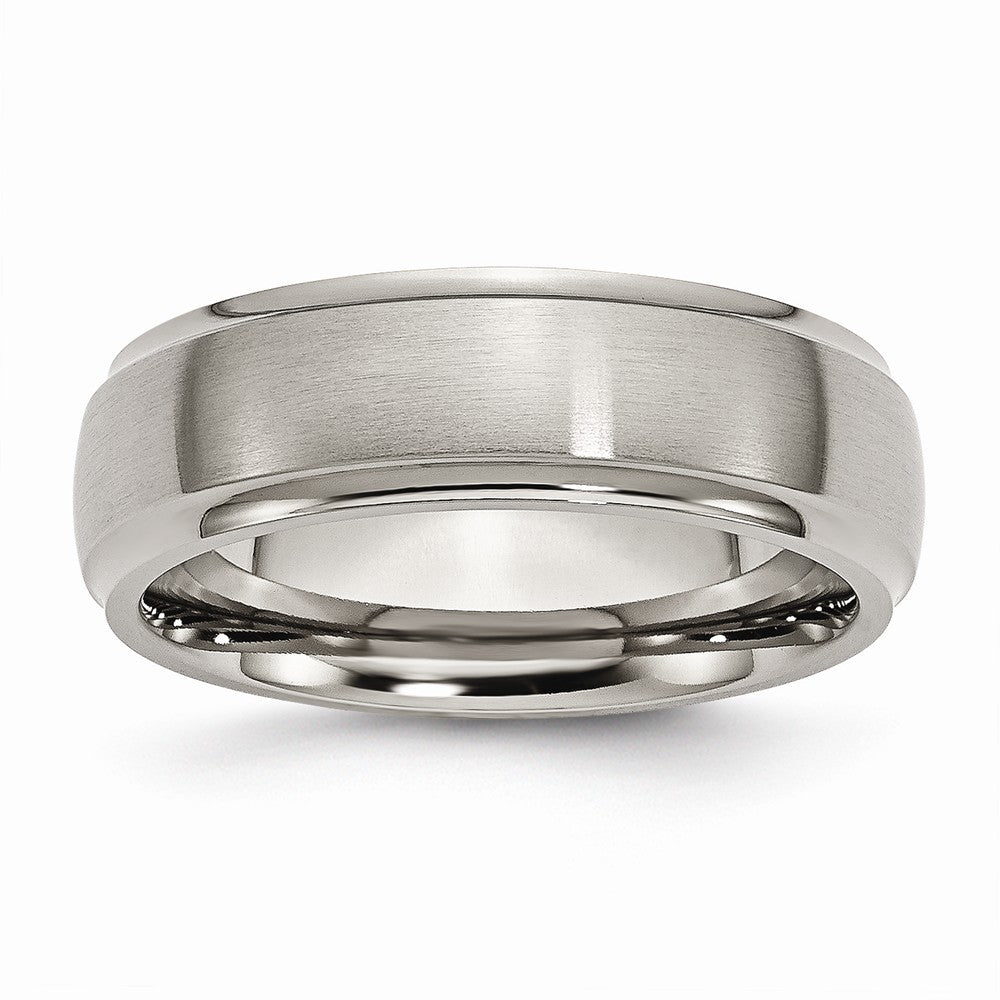 Titanium Ridged Edge 7mm Dual Finish Comfort Fit Band, Item R9755 by The Black Bow Jewelry Co.