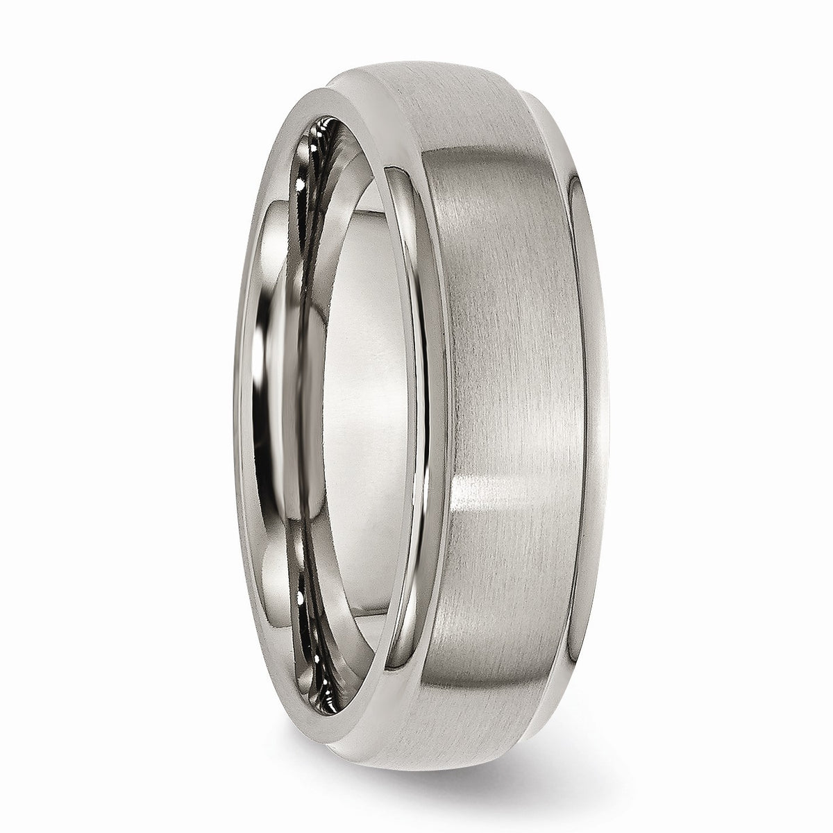 Alternate view of the Titanium Ridged Edge 7mm Dual Finish Comfort Fit Band by The Black Bow Jewelry Co.