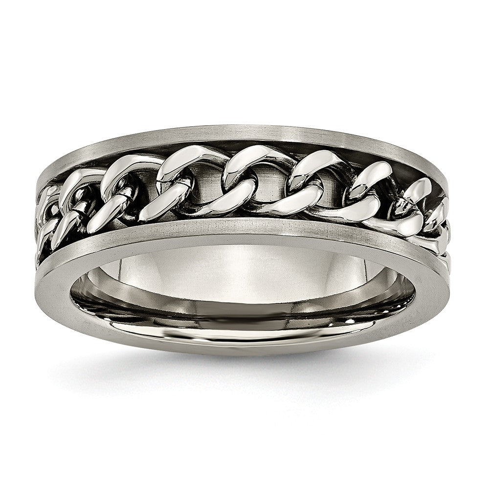 Titanium 7mm Chain Inlay Brushed Comfort Fit Band, Item R9756 by The Black Bow Jewelry Co.