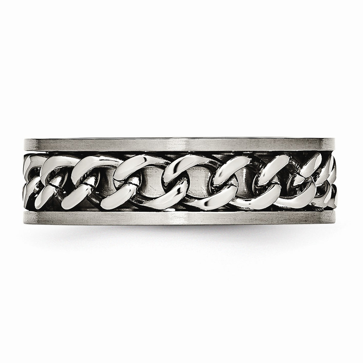 Alternate view of the Titanium 7mm Chain Inlay Brushed Comfort Fit Band Size 6 by The Black Bow Jewelry Co.