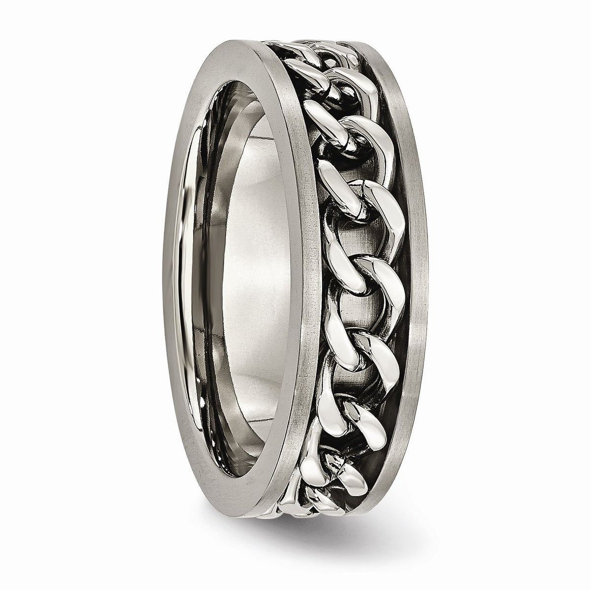 Alternate view of the Titanium 7mm Chain Inlay Brushed Comfort Fit Band Size 6 by The Black Bow Jewelry Co.