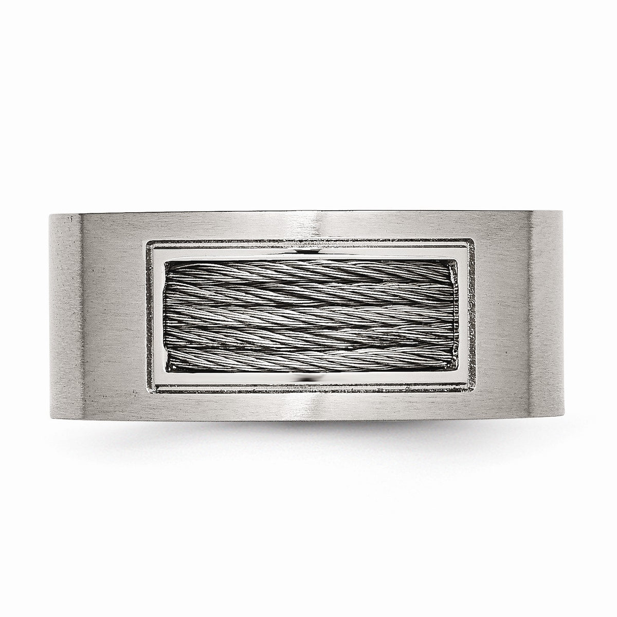 Alternate view of the Stainless Steel 10mm Wire Inset Comfort Fit Band by The Black Bow Jewelry Co.