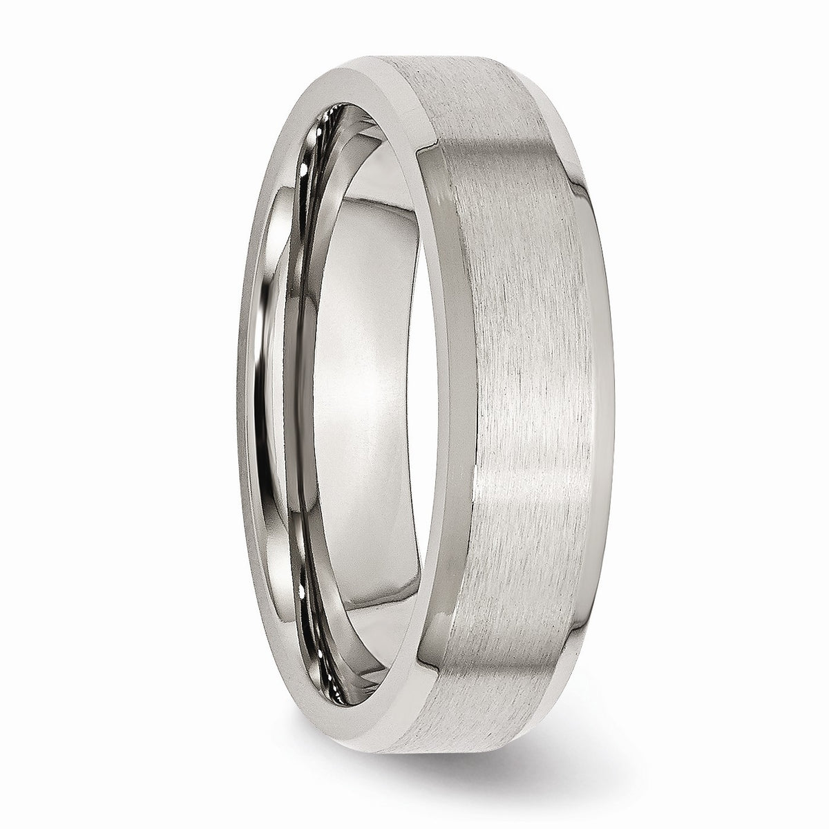 Alternate view of the Stainless Steel Flat Beveled Edge 6mm Comfort Fit Band by The Black Bow Jewelry Co.