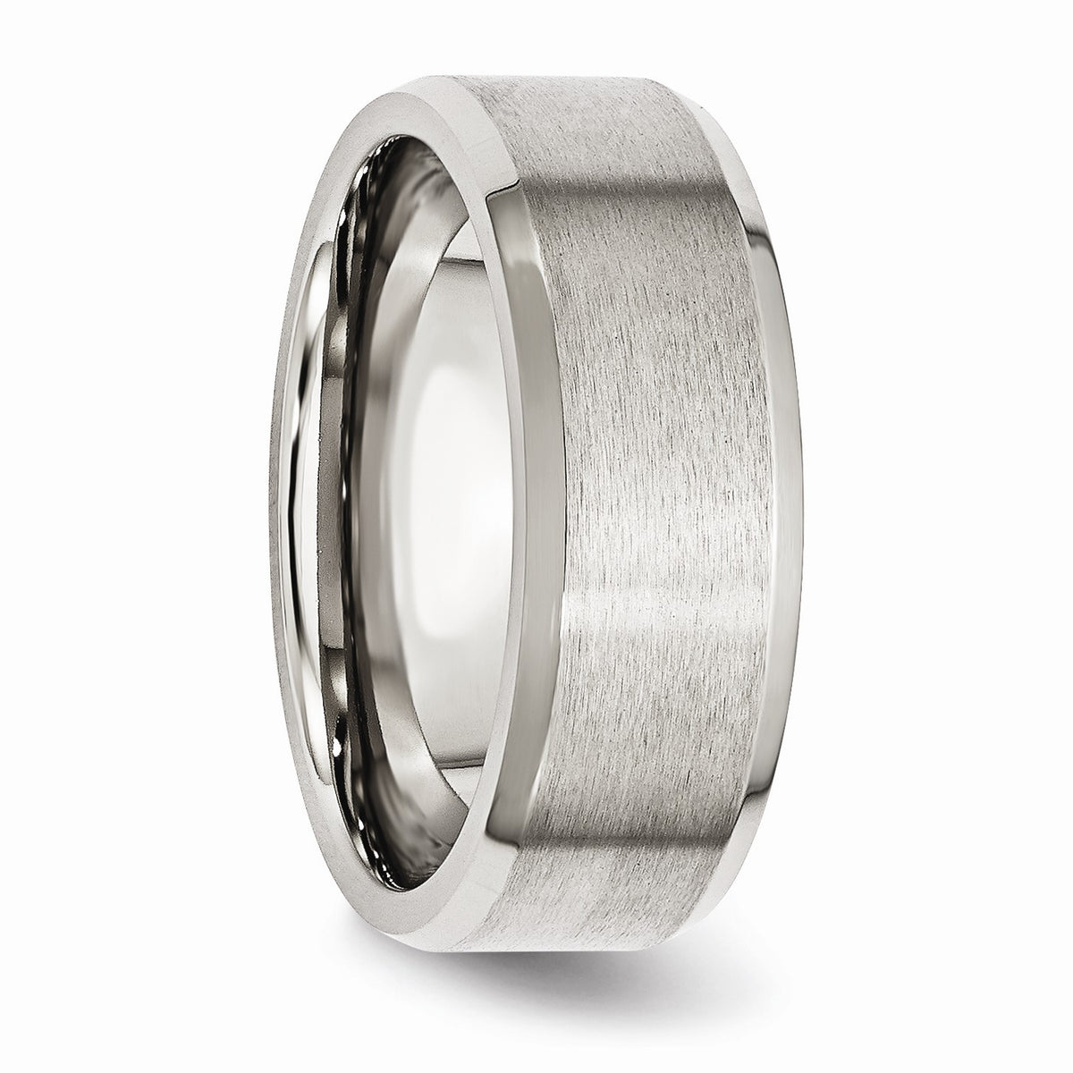 Alternate view of the Stainless Steel Flat Beveled Edge 8mm Comfort Fit Band by The Black Bow Jewelry Co.