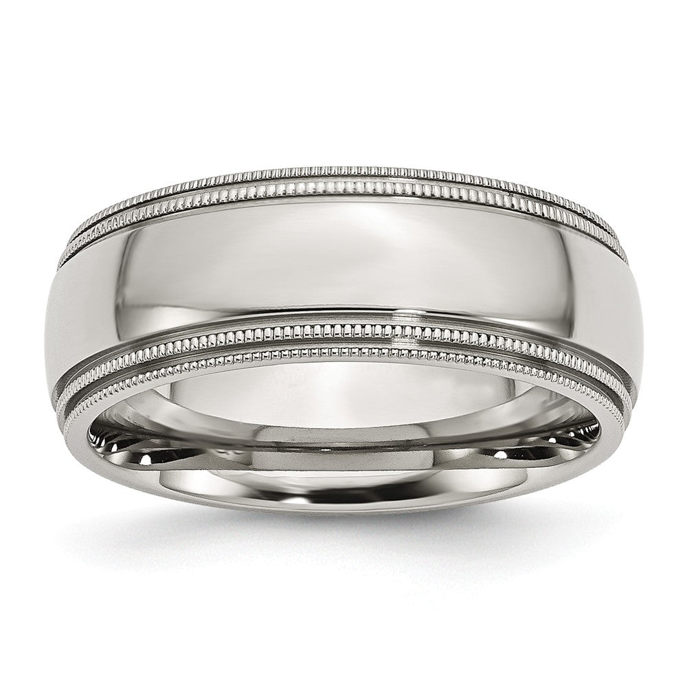 Stainless Steel Beaded Edge 8mm Polished Comfort Fit Band, Item R9792 by The Black Bow Jewelry Co.