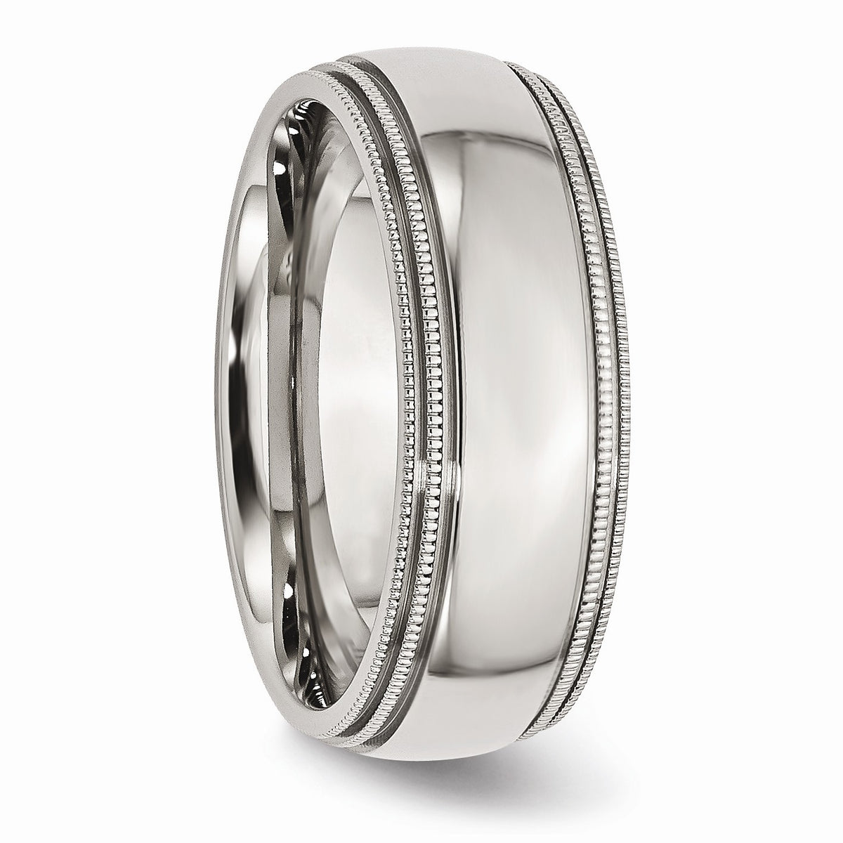 Alternate view of the Stainless Steel Beaded Edge 8mm Polished Comfort Fit Band by The Black Bow Jewelry Co.