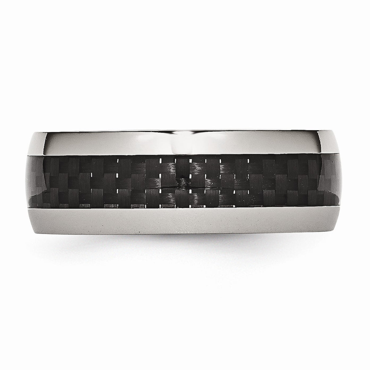 Alternate view of the Stainless Steel and Black Carbon Fiber 8mm Comfort Fit Band by The Black Bow Jewelry Co.
