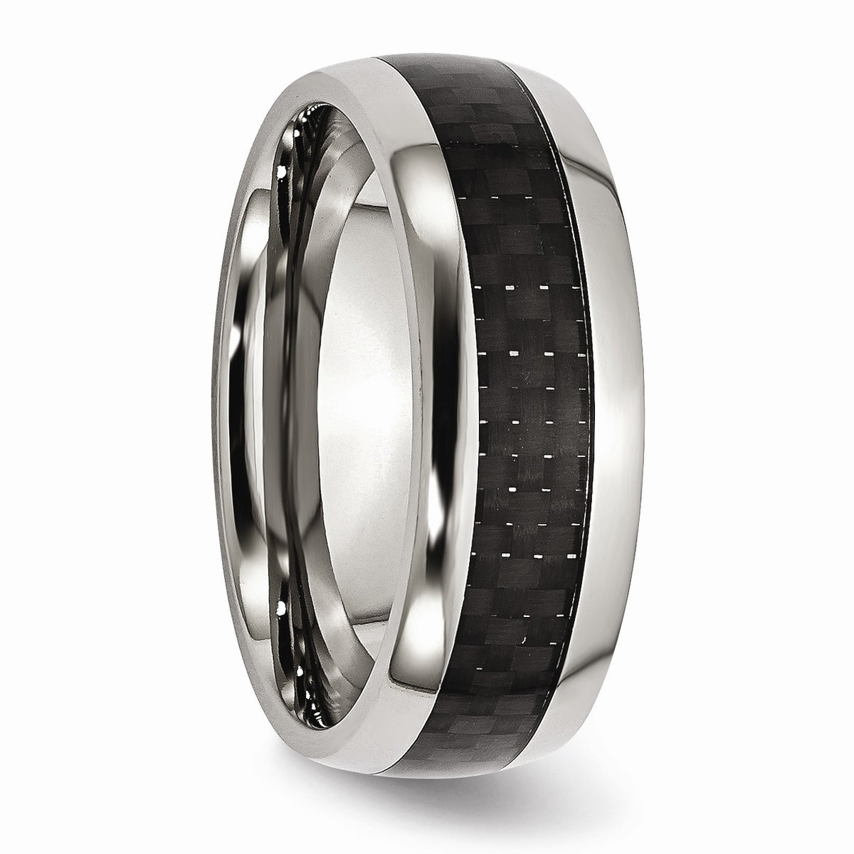 Alternate view of the Stainless Steel and Black Carbon Fiber 8mm Comfort Fit Band Size 6 by The Black Bow Jewelry Co.