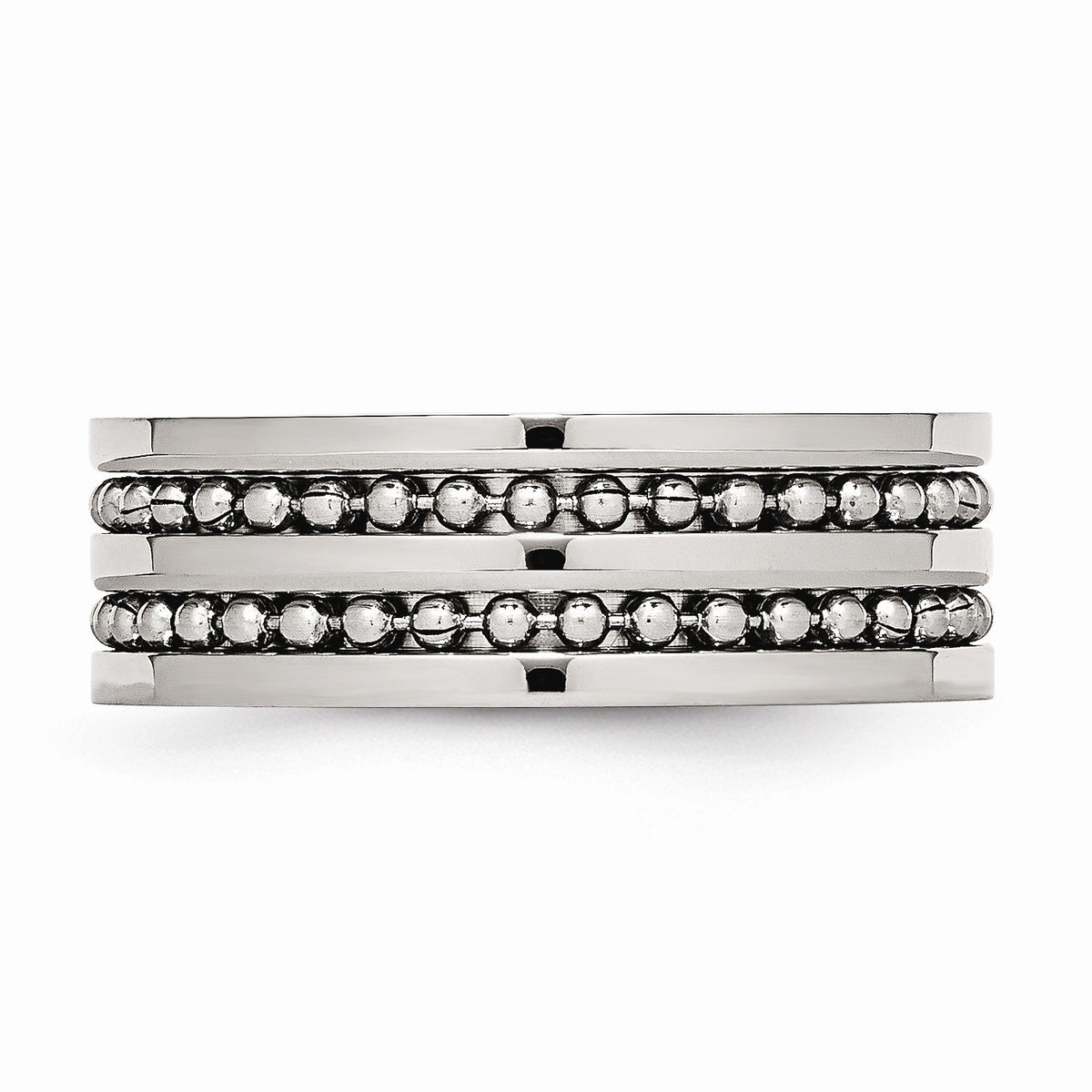 Alternate view of the Stainless Steel 8mm Double Row Beaded Comfort Fit Band by The Black Bow Jewelry Co.