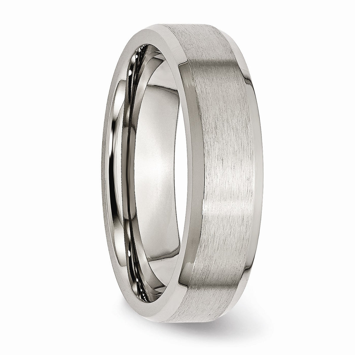 Alternate view of the Titanium Beveled Edge 6mm Brushed Comfort Fit Band Size 5 by The Black Bow Jewelry Co.