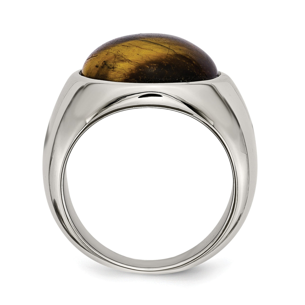 Alternate view of the Men's Large 20mm Stainless Steel Tiger's Eye Tapered Ring by The Black Bow Jewelry Co.