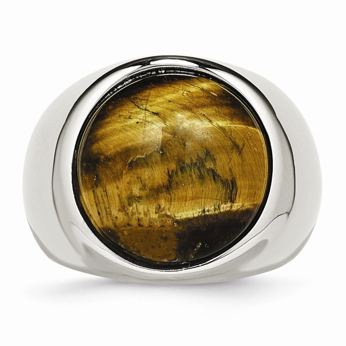 Alternate view of the Men's Large 20mm Stainless Steel Tiger's Eye Tapered Ring Size 9 by The Black Bow Jewelry Co.