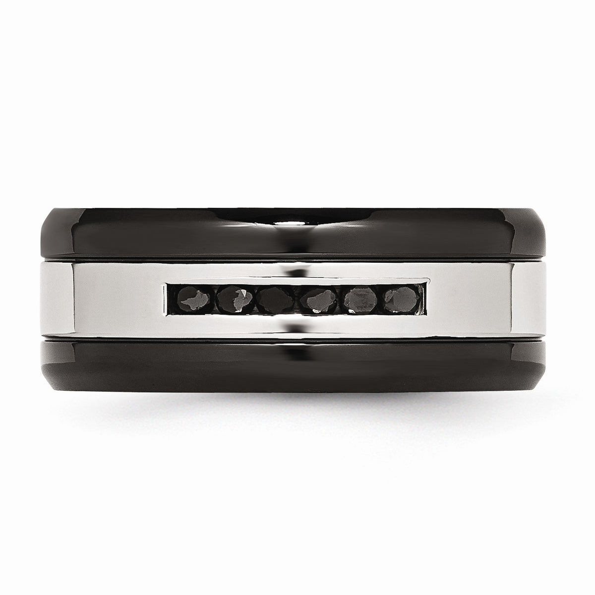 Alternate view of the 9mm Two Tone Stainless Steel & .24 Ctw Black Diamond Comfort Fit Band by The Black Bow Jewelry Co.