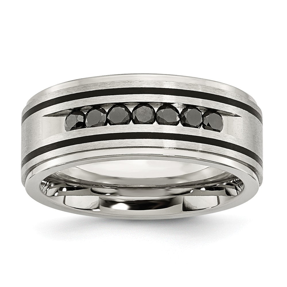 9mm Two Tone Stainless Steel &amp; 1/2 Ctw Black Diamond Comfort Fit Band, Item R9806 by The Black Bow Jewelry Co.
