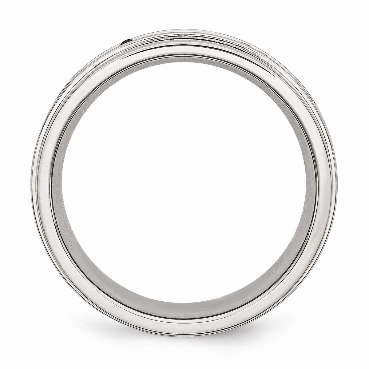 Alternate view of the 8mm Stainless Steel & 1/6 Ctw Blk Diamond Ridged Edge Comfort Fit Band by The Black Bow Jewelry Co.