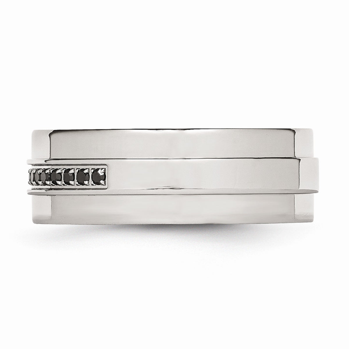 Alternate view of the 8mm Stainless Steel & 1/6 Ctw Blk Diamond Ridged Edge Comfort Fit Band by The Black Bow Jewelry Co.