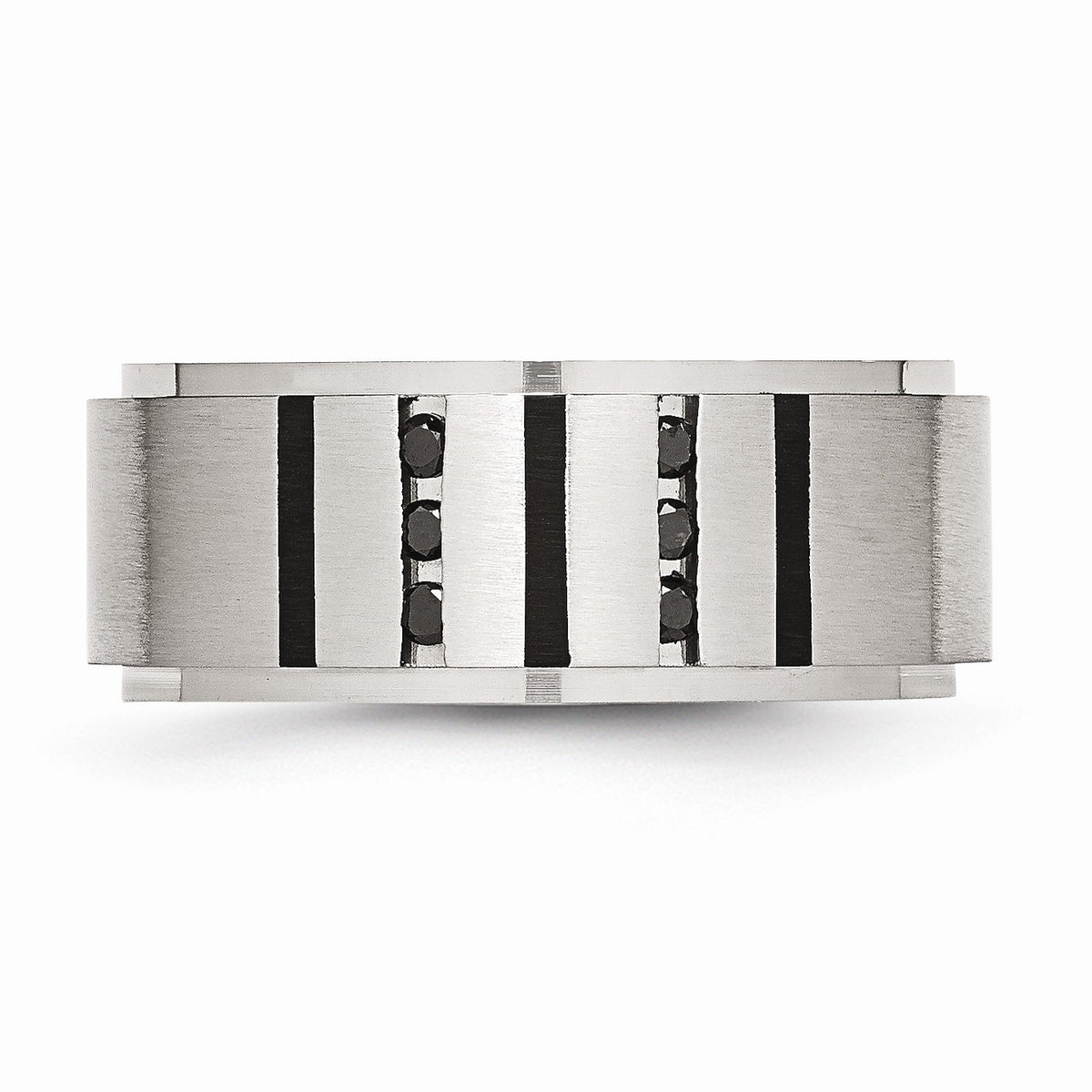 Alternate view of the 9mm Stainless Steel & 1/6 Ctw Black Diamond Ridge Comfort Fit Band by The Black Bow Jewelry Co.