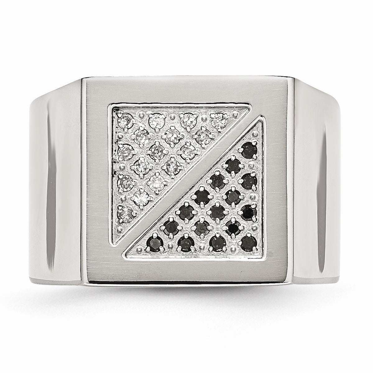 Alternate view of the 15mm Stainless Steel & 1/4 Ctw Two-Tone Diamond Tapered Band Sz 8 by The Black Bow Jewelry Co.