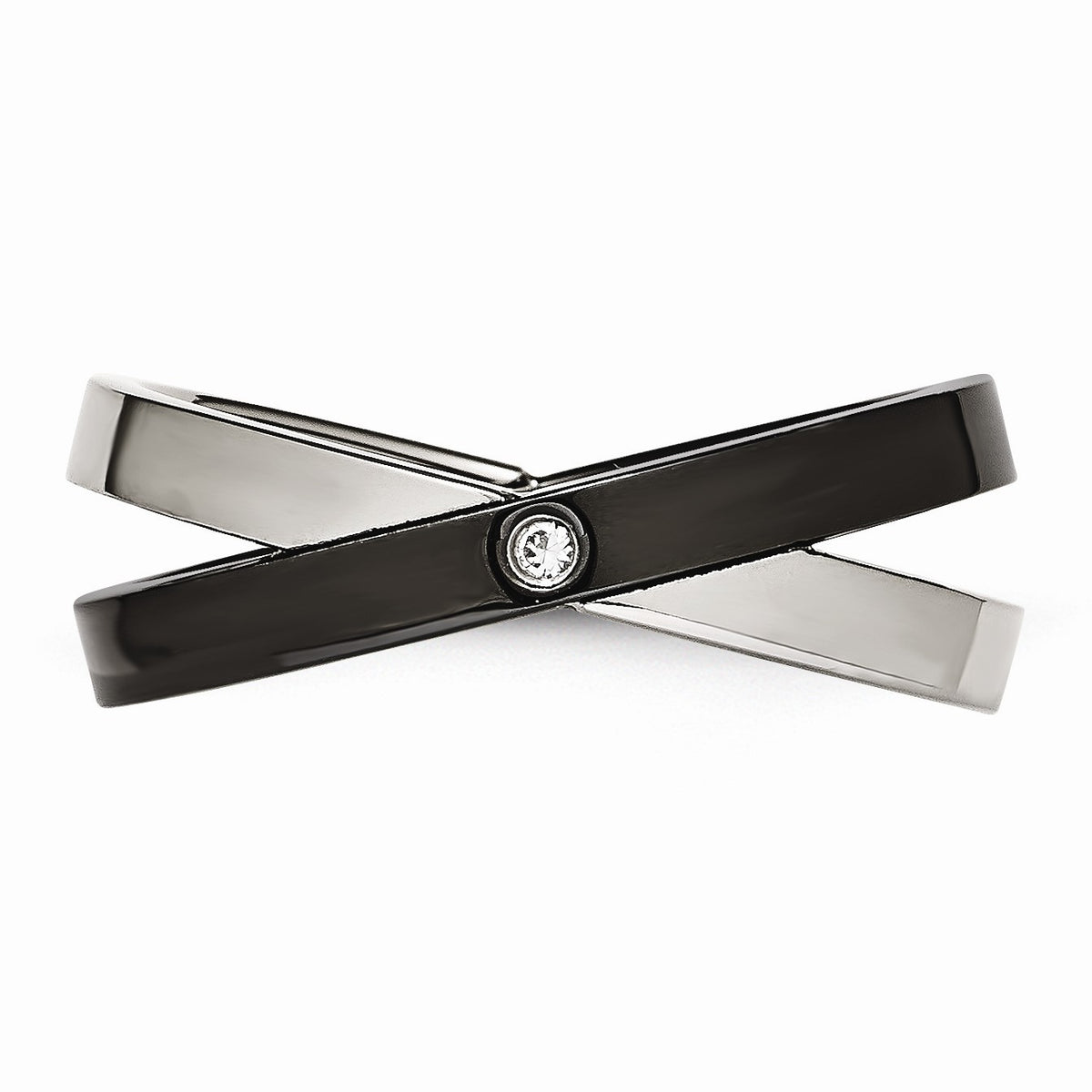 Alternate view of the Two-Tone Stainless Steel Crisscross And Cubic Zirconia Ring by The Black Bow Jewelry Co.