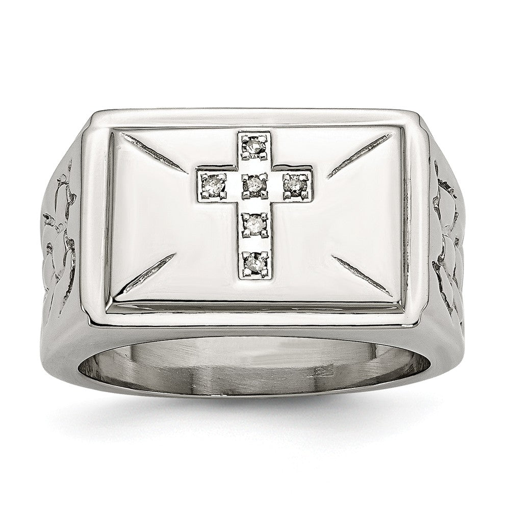 Stainless Steel And .05 Ctw H-I, I2 Diamond Cross Tapered Ring, Item R9813 by The Black Bow Jewelry Co.