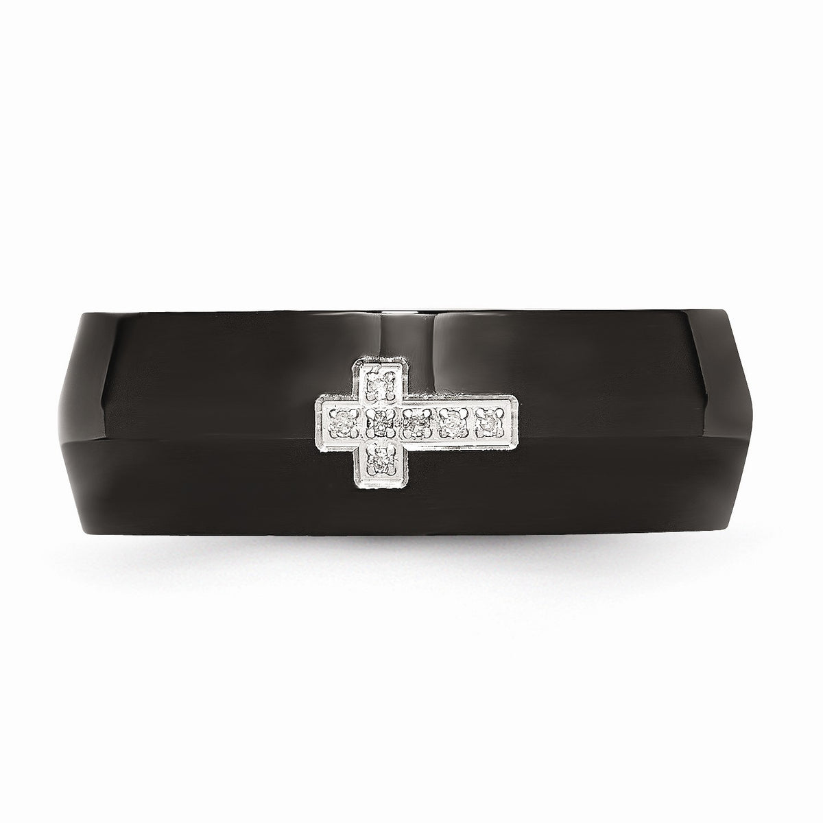 Alternate view of the 8mm Black Plated Stainless Steel Diamond Cross Comfort Fit Band Sz 7 by The Black Bow Jewelry Co.