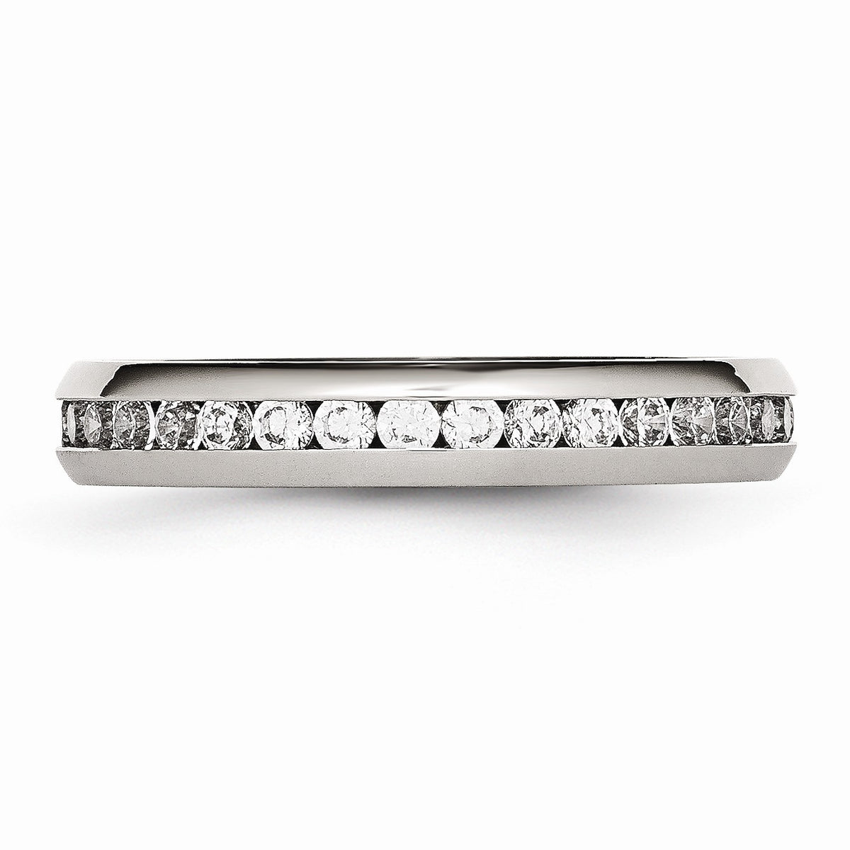 Alternate view of the 4mm Stainless Steel And Clear Cubic Zirconia Stackable Band Size 6 by The Black Bow Jewelry Co.