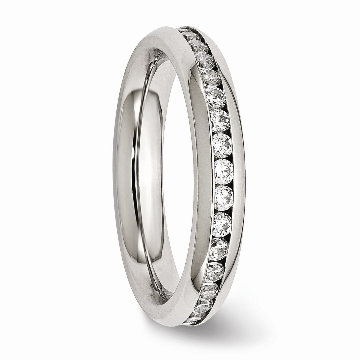 Alternate view of the 4mm Stainless Steel And Clear Cubic Zirconia Stackable Band Size 6 by The Black Bow Jewelry Co.