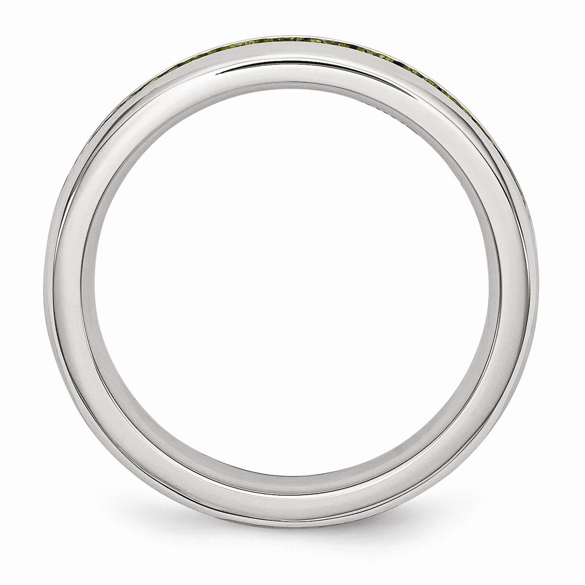 Alternate view of the 4mm Stainless Steel And Light Green Cubic Zirconia Stackable Band by The Black Bow Jewelry Co.