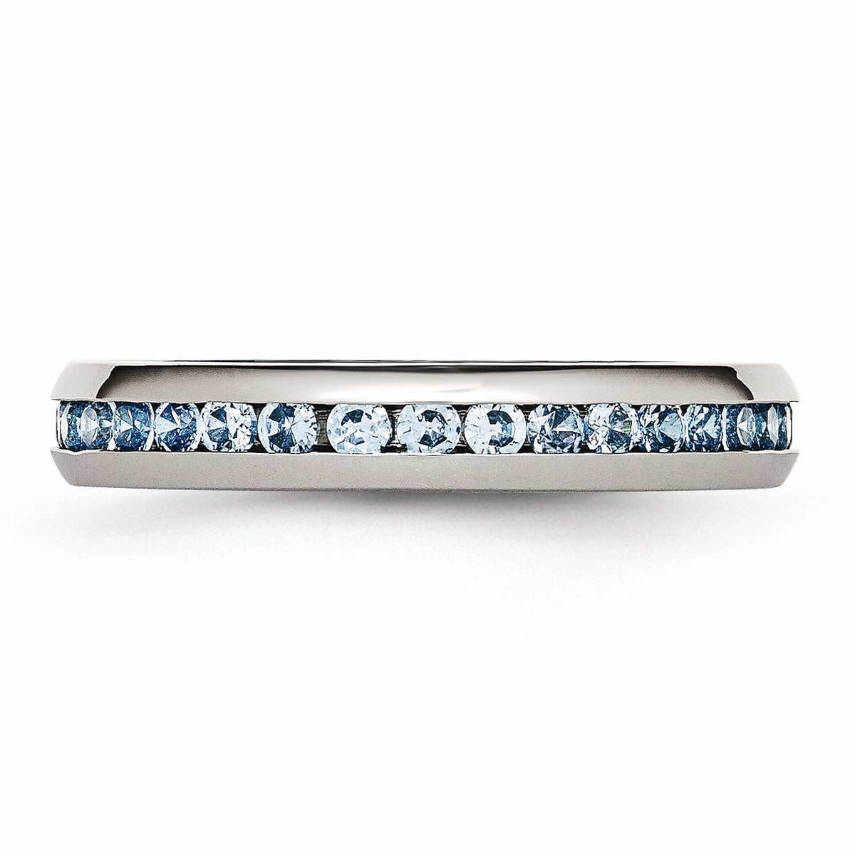 Alternate view of the 4mm Stainless Steel And Teal Cubic Zirconia Stackable Band Size 6 by The Black Bow Jewelry Co.