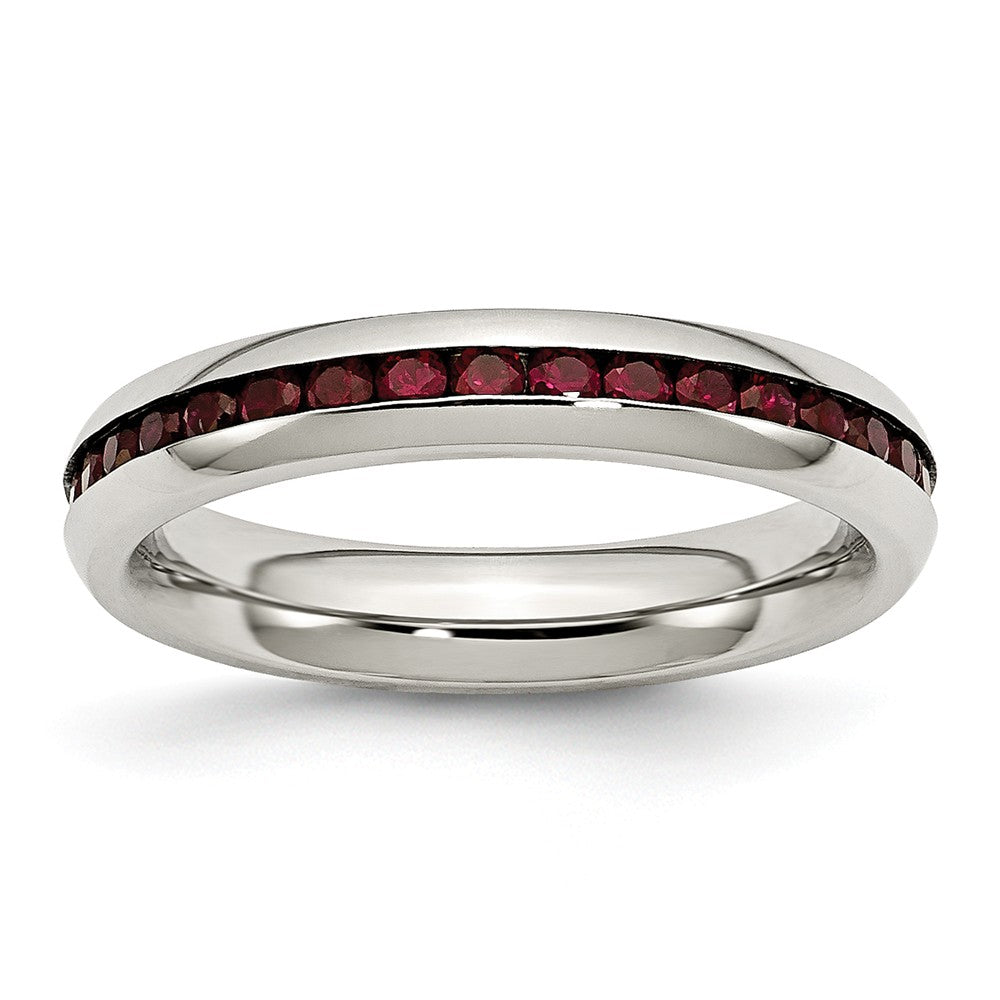 4mm Stainless Steel And Dark Red Cubic Zirconia Stackable Band, Item R9842 by The Black Bow Jewelry Co.