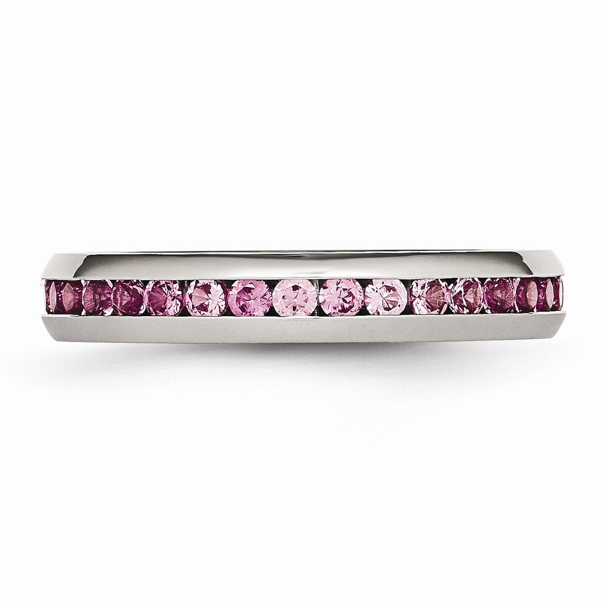 Alternate view of the 4mm Stainless Steel And Dark Pink Cubic Zirconia Stackable Band Size 6 by The Black Bow Jewelry Co.