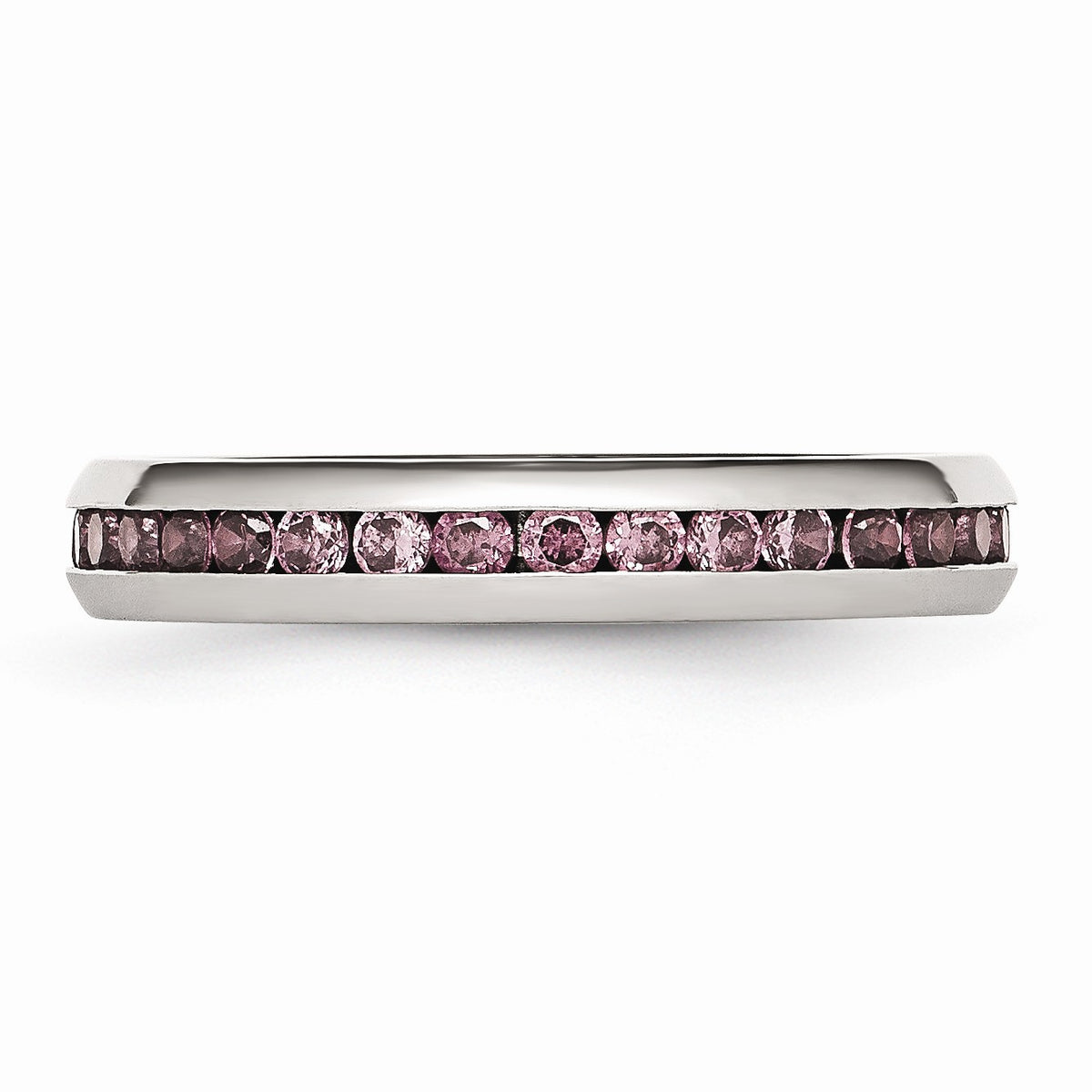 Alternate view of the 4mm Stainless Steel And Pink Cubic Zirconia Stackable Band by The Black Bow Jewelry Co.