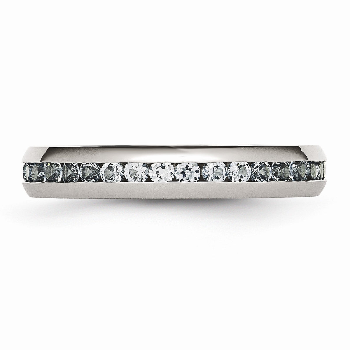Alternate view of the 4mm Stainless Steel And Light Blue CZ Stackable Band Size 6 by The Black Bow Jewelry Co.