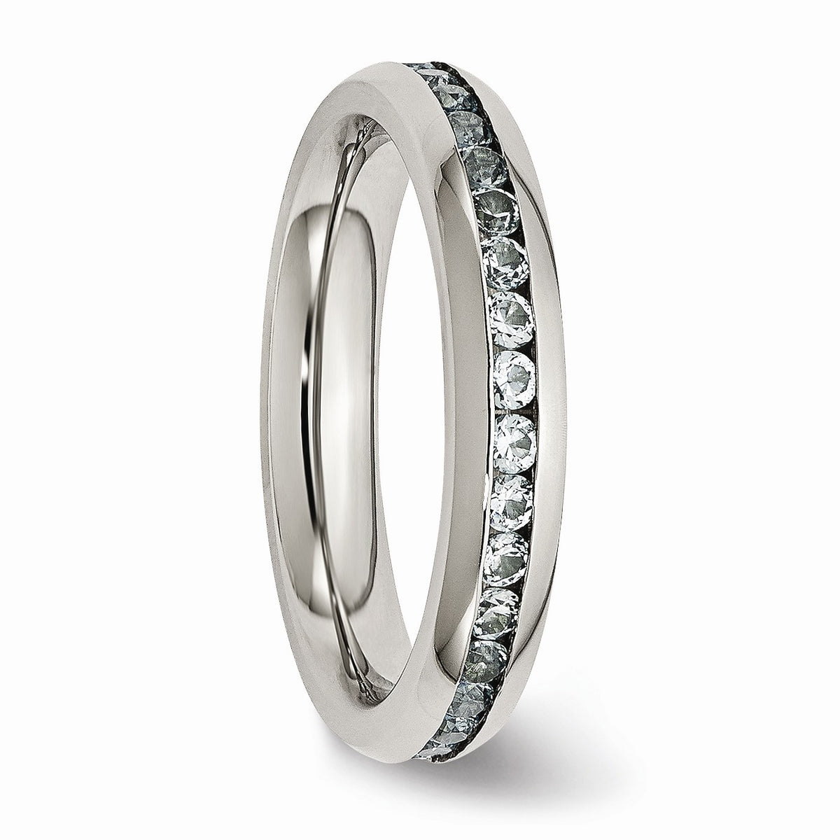 Alternate view of the 4mm Stainless Steel And Light Blue CZ Stackable Band Size 6 by The Black Bow Jewelry Co.