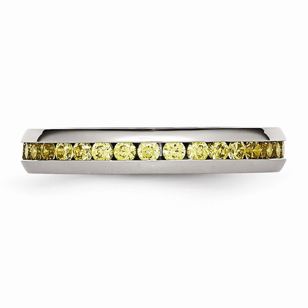 Alternate view of the 4mm Stainless Steel And Yellow Cubic Zirconia Stackable Band by The Black Bow Jewelry Co.