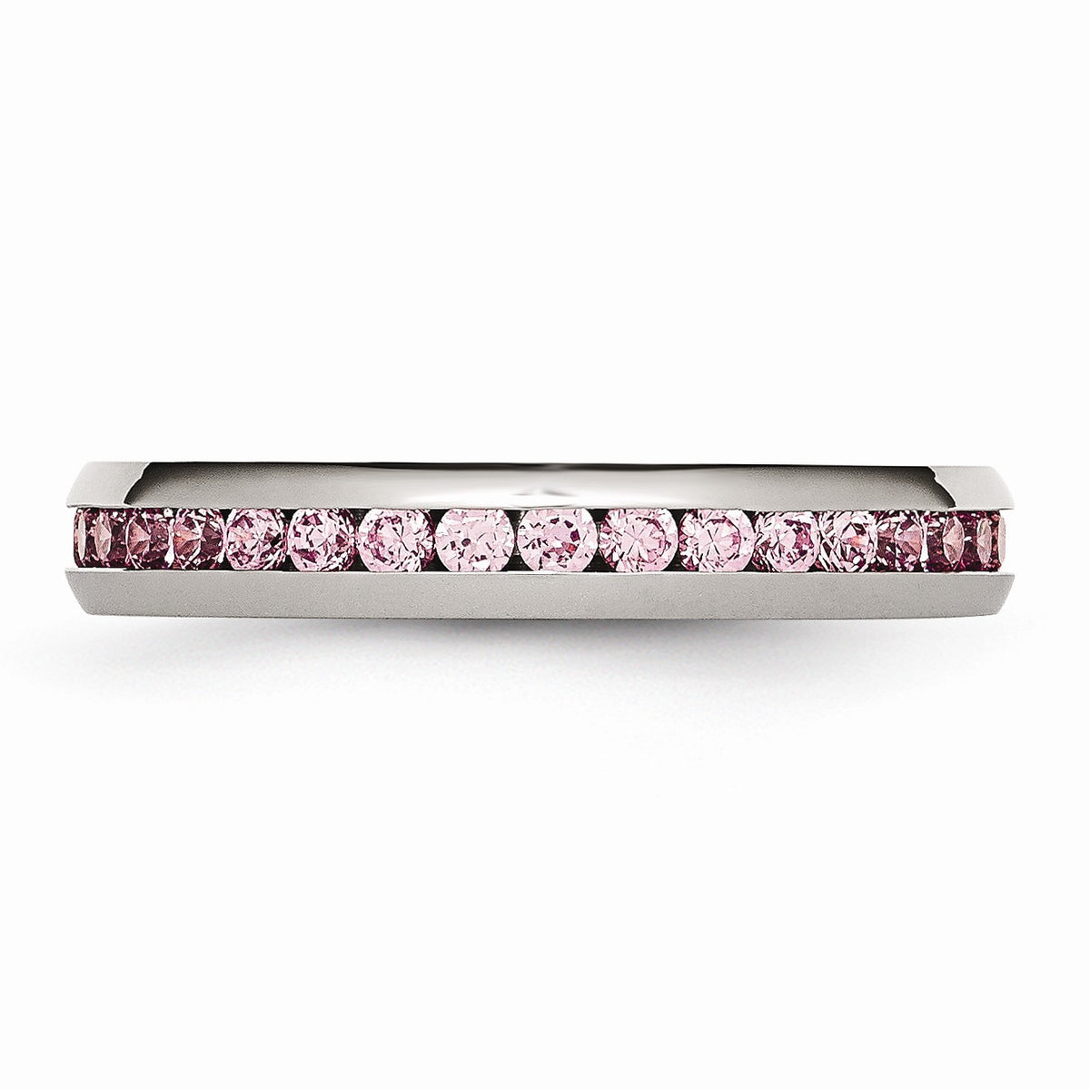 Alternate view of the 4mm Stainless Steel And Light Pink CZ Stackable Band Size 6 by The Black Bow Jewelry Co.