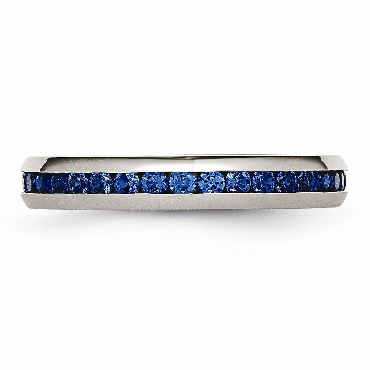 Alternate view of the 4mm Stainless Steel And Blue Cubic Zirconia Stackable Band by The Black Bow Jewelry Co.
