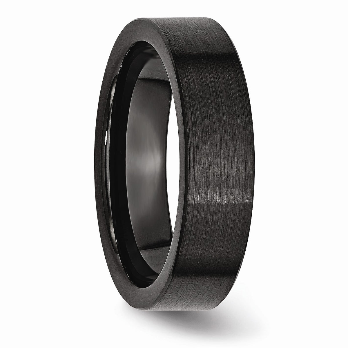 Alternate view of the Black Ceramic, 6mm Flat Brushed Comfort Fit Band Size 6 by The Black Bow Jewelry Co.