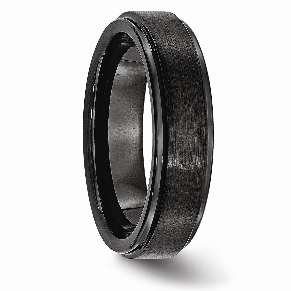 Alternate view of the Black Ceramic, 6mm Ridged Edge Comfort Fit Band Size 6 by The Black Bow Jewelry Co.
