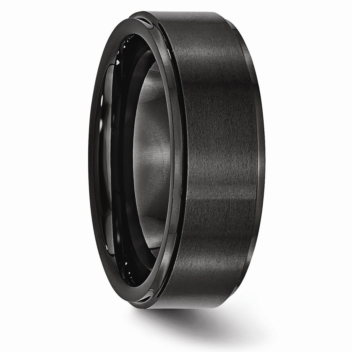 Alternate view of the Black Ceramic, 8mm Ridged Edge Comfort Fit Band Size 7 by The Black Bow Jewelry Co.