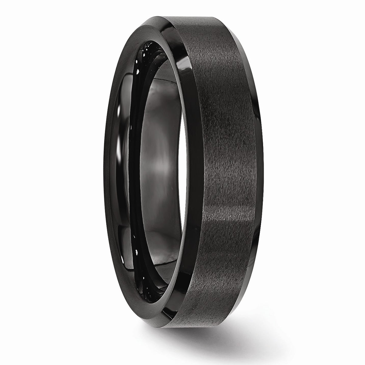 Alternate view of the Black Ceramic, 6mm Beveled Edge Comfort Fit Band Size 6 by The Black Bow Jewelry Co.