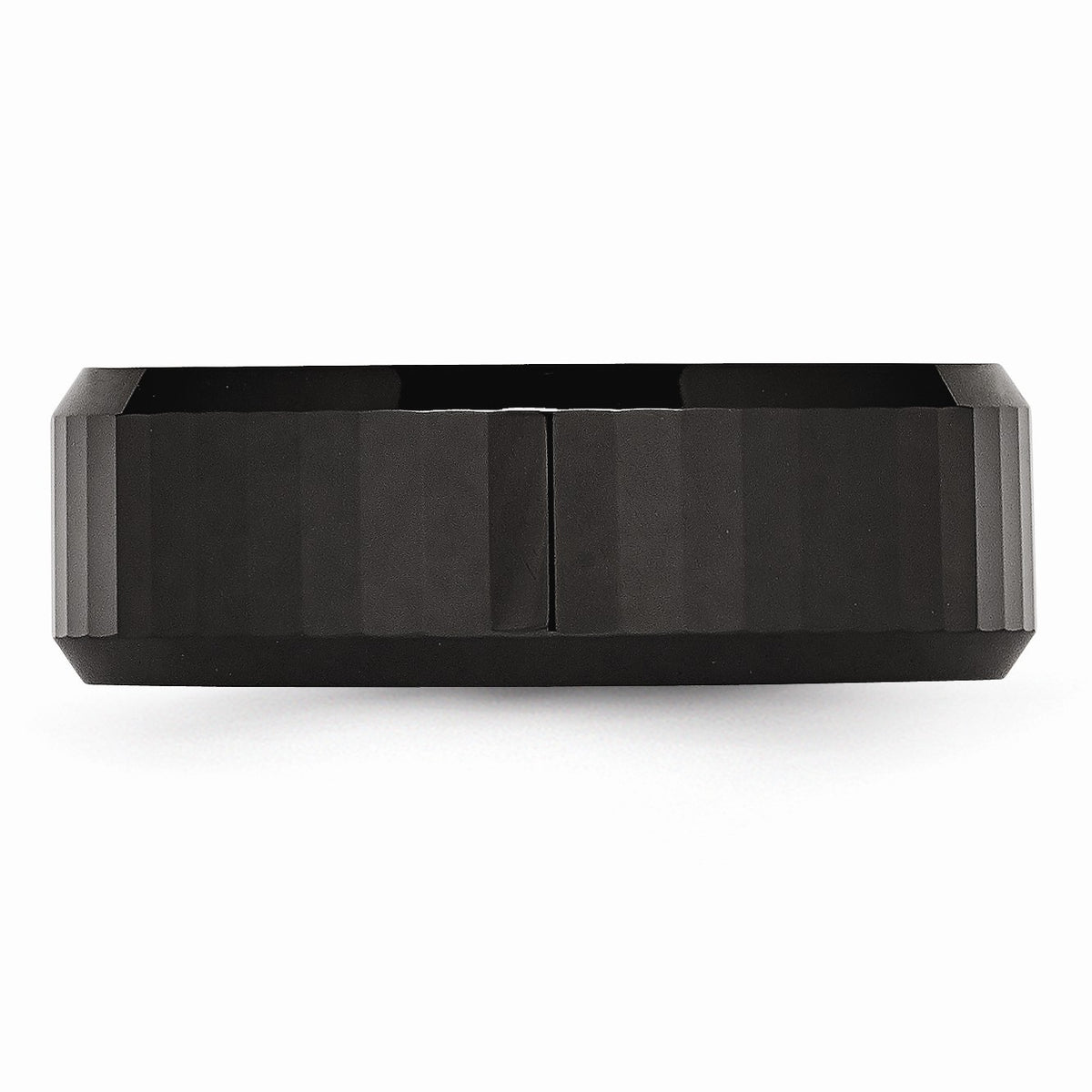 Alternate view of the Black Ceramic, 8mm Beveled Edge And Faceted Comfort Fit Band Size 6 by The Black Bow Jewelry Co.