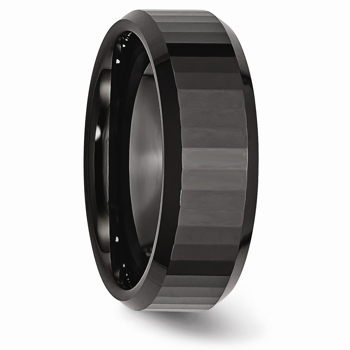 Alternate view of the Black Ceramic, 8mm Beveled Edge And Faceted Comfort Fit Band Size 6 by The Black Bow Jewelry Co.