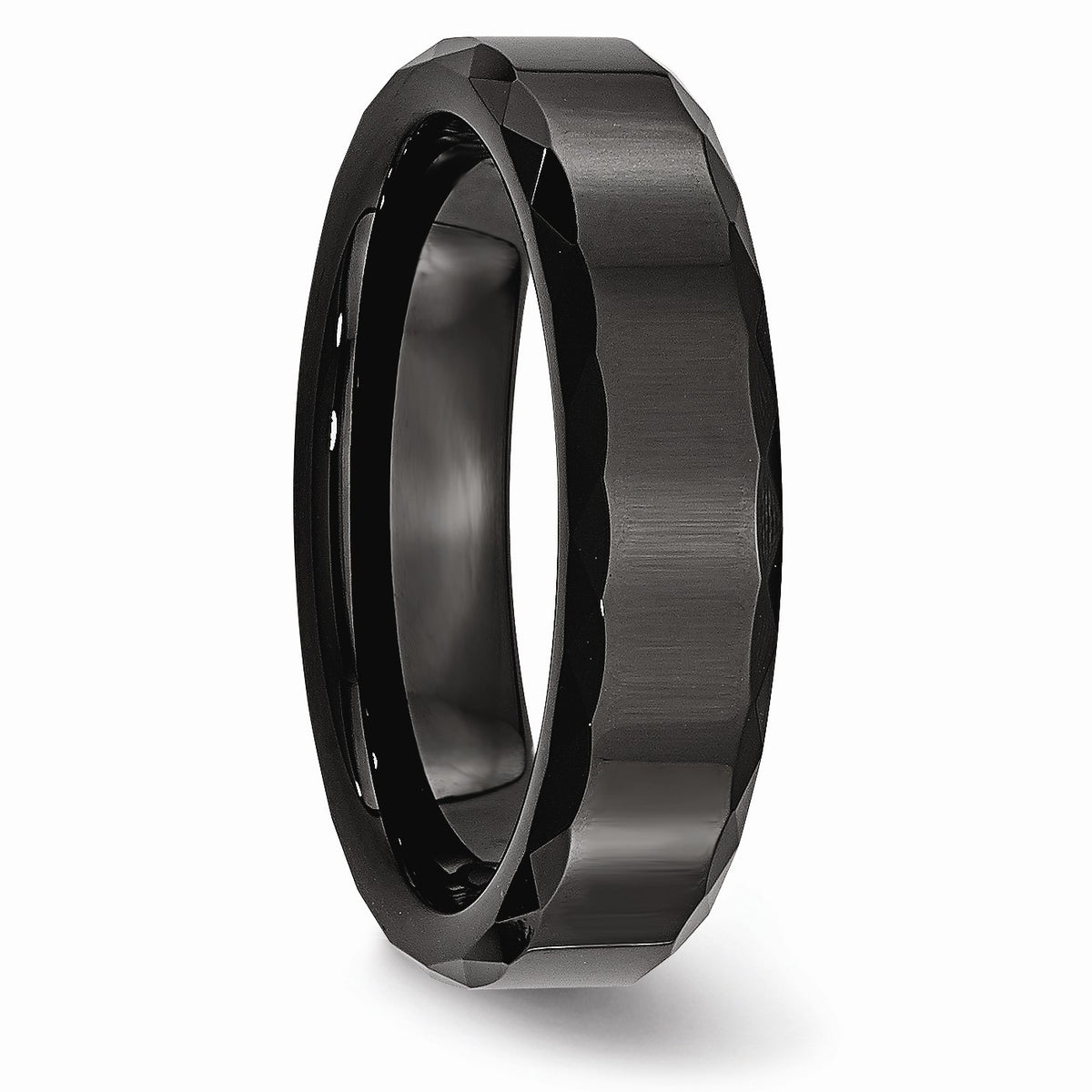 Alternate view of the Black Ceramic, 6mm Faceted Edge Comfort Fit Band Size 6 by The Black Bow Jewelry Co.