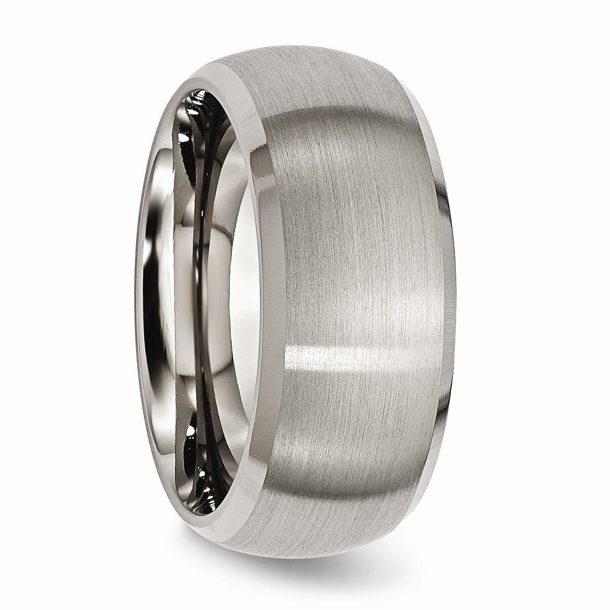 Alternate view of the Titanium Beveled Edge 10mm Satin And Polished Comfort Fit Band Sz 8 by The Black Bow Jewelry Co.