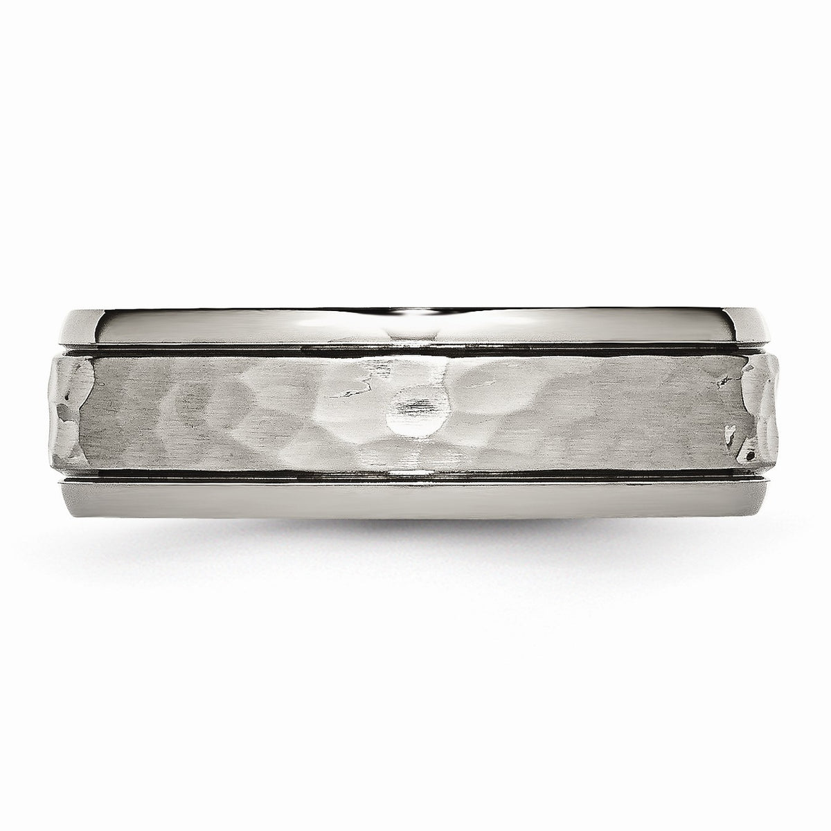 Alternate view of the Titanium 7mm Grooved Edge And Hammered Comfort Fit Band by The Black Bow Jewelry Co.